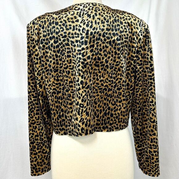 EXPO Vintage 90s Velvet Leopard Print Cropped Jacket Womens Plus 16 Mob Wife Y2K - Picture 5 of 6
